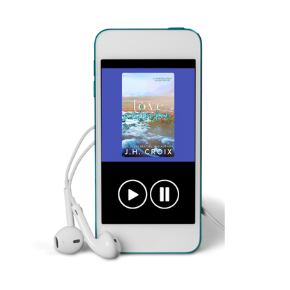 Audio player with white earbuds, showcasing 'Love Tetchproken' by J.H. Croix on a colorful display.